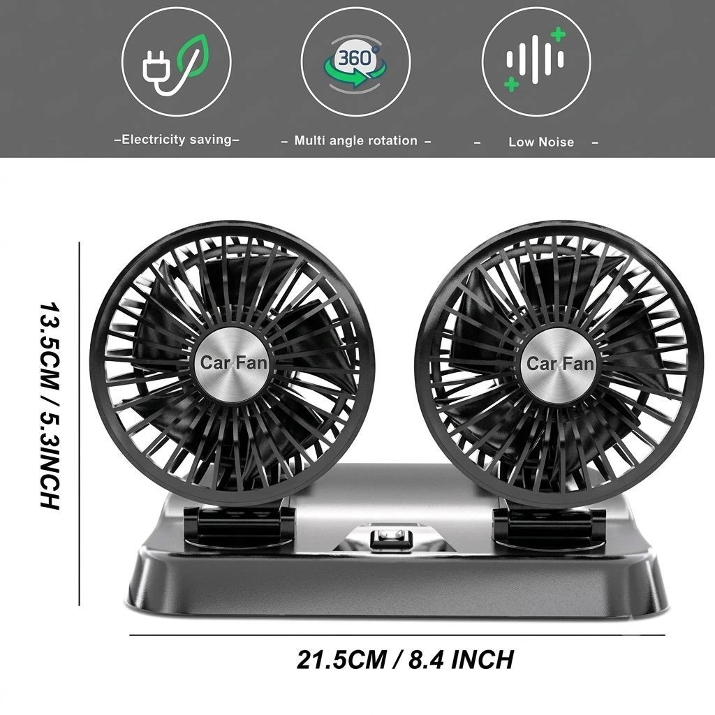 Car Dashboard Fan With Dual Head 2