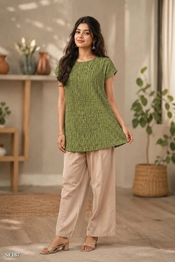 Olive Green Textured Tunic Top 1