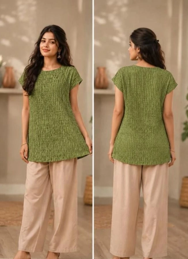 Olive Green Textured Tunic Top 3