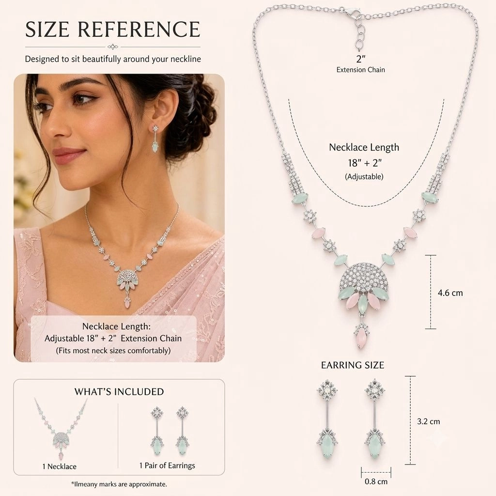 Luxury Silver AD Diamond Necklace and Earrings Set 3