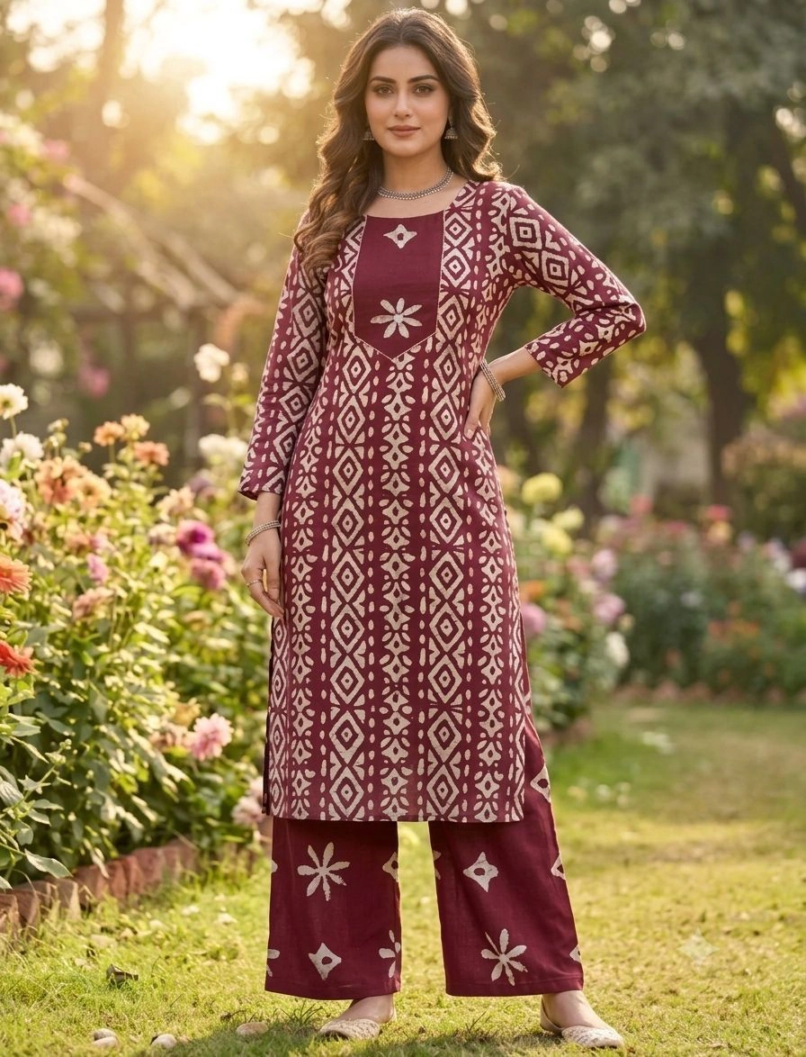 Cotton Blend  Women Kurti With Bottomwear 1