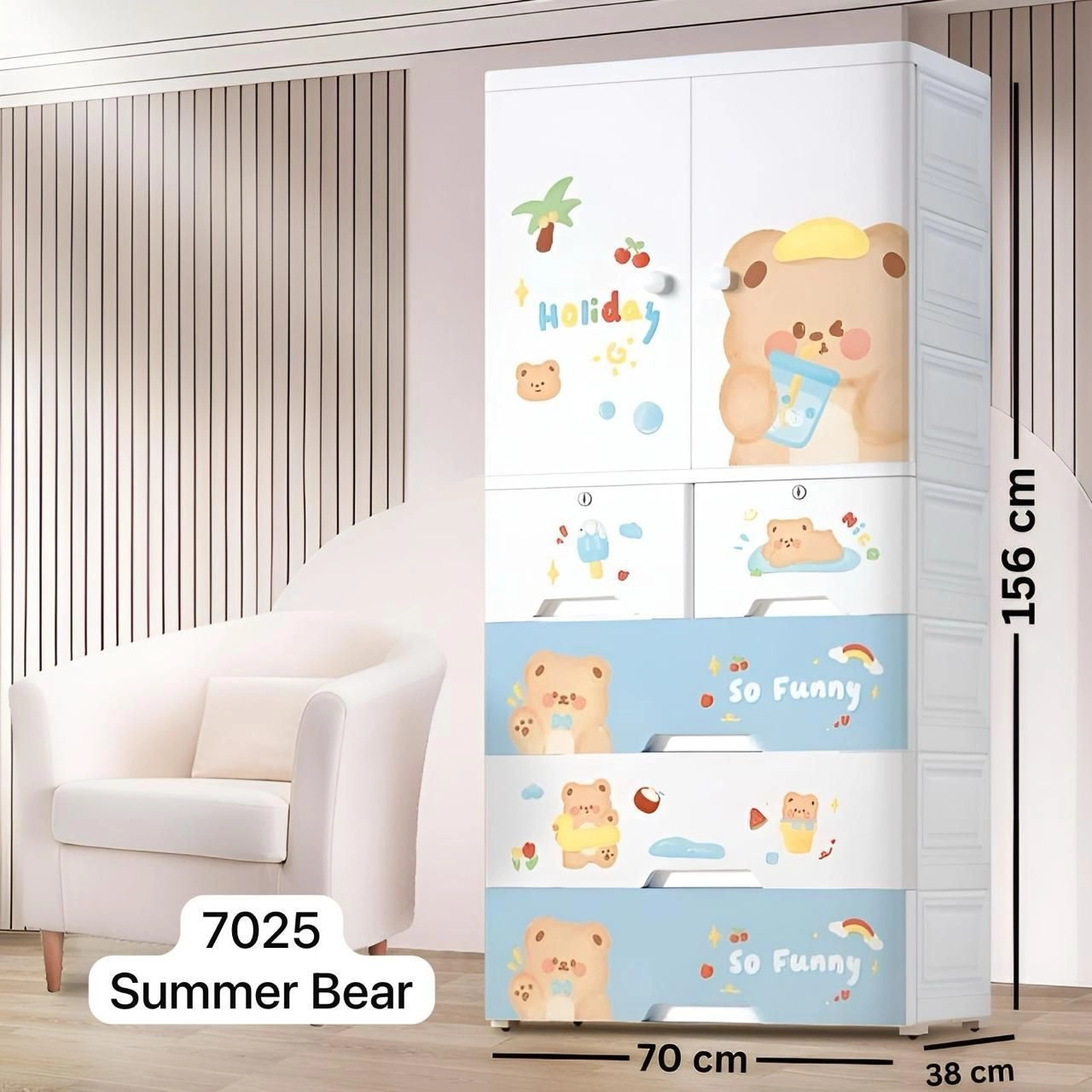 Kids Wardrobe with shelf and Drawers ( 70×38×156 CM ) 7