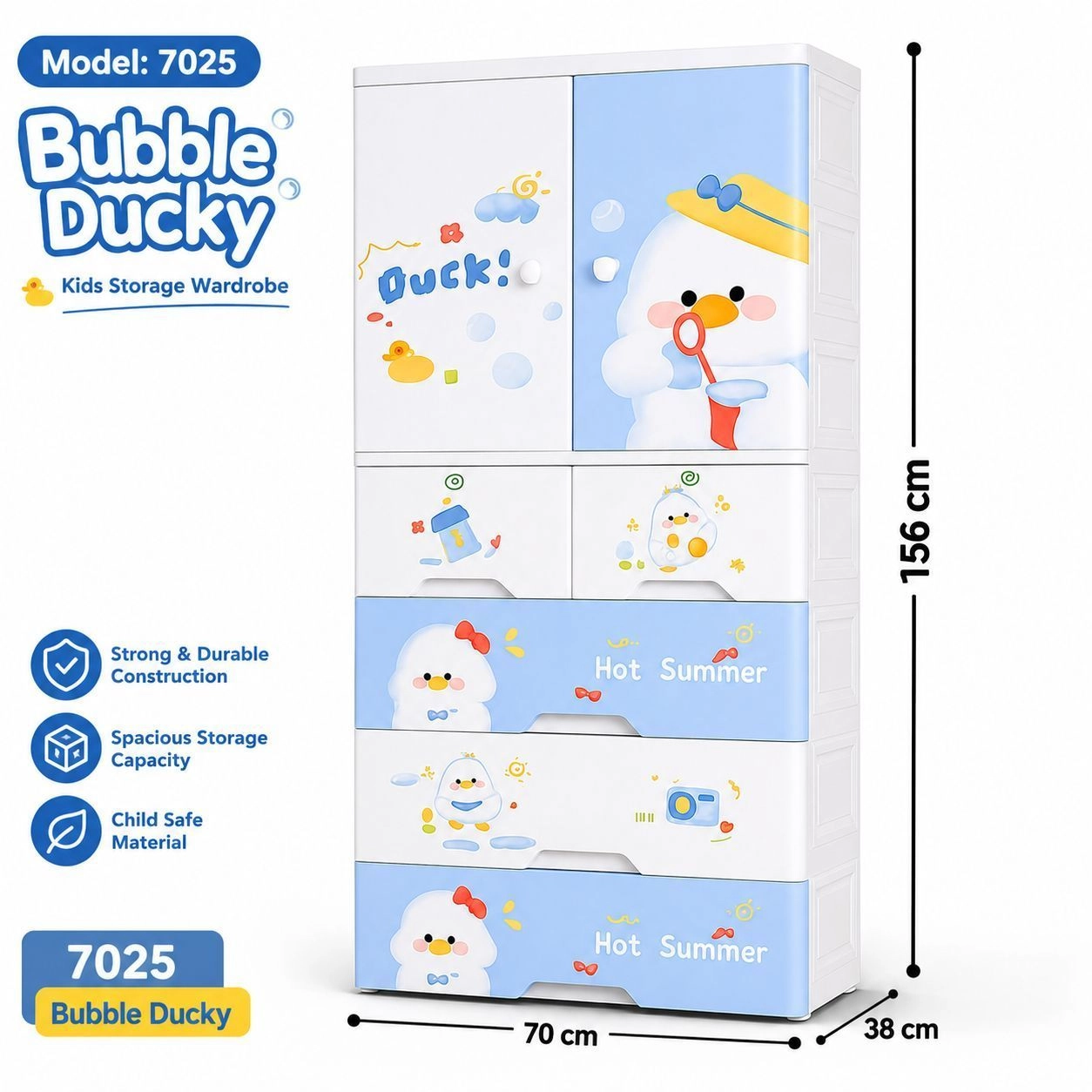 Kids Wardrobe with shelf and Drawers ( 70×38×156 CM )