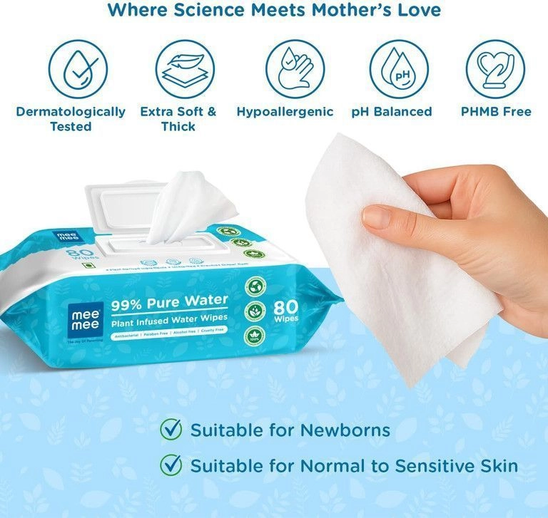 MeeMee 99% Pure Water Wet Wipes with Lid 80 pcs 3