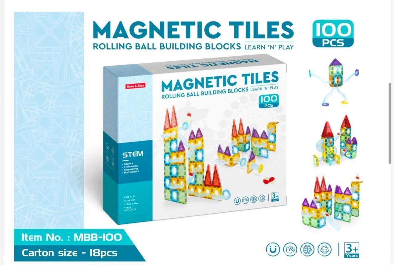 Magnetic Tiles Rolling Ball Building Blocks 100 PCS 1