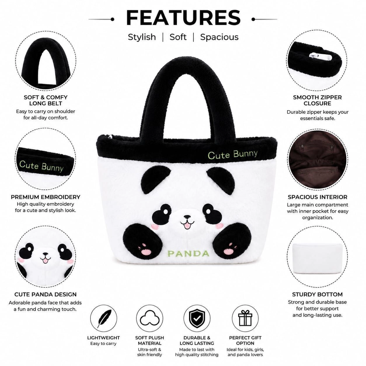 Cute Panda Plush Handbag for Kids & Girls 3
