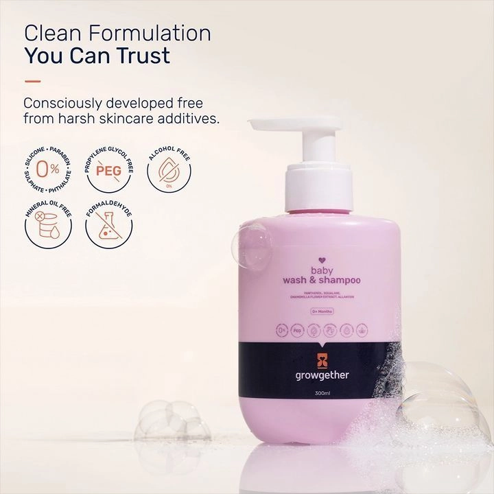 Growgether Baby Wash & Shampoo for Tear-Free Cleansing & Scalp Care | Safe from Birth (0+ Months) 4