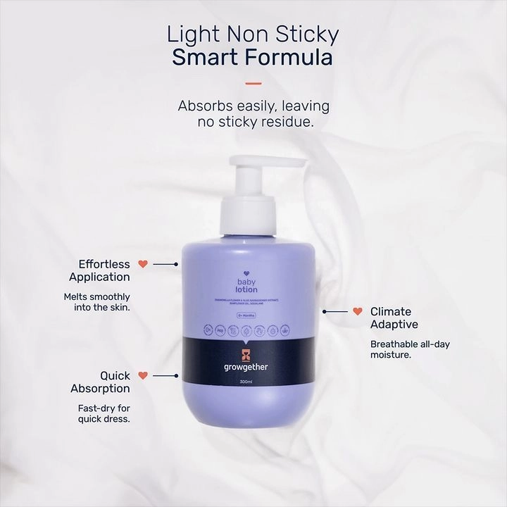 Growgether Baby Lotion for Gentle Hydration & Soothing Care | Non-Sticky | Safe for Babies 0+ Months 6