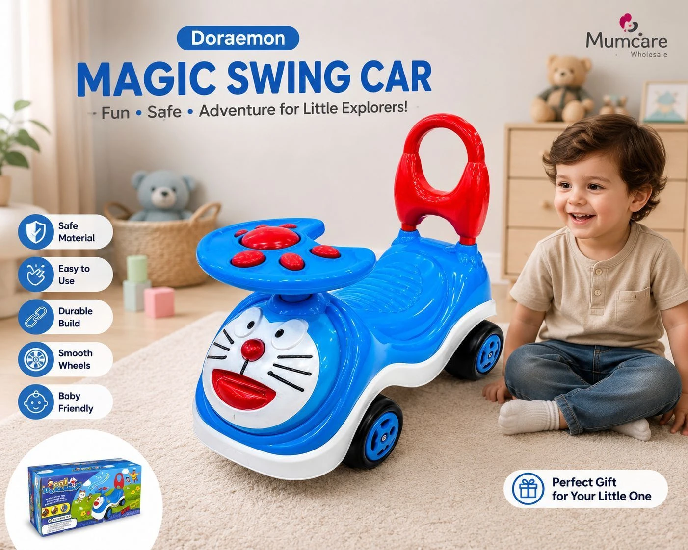 Doraemon-Themed Kids Ride-On Toy Car – Blue Children’s Car 3