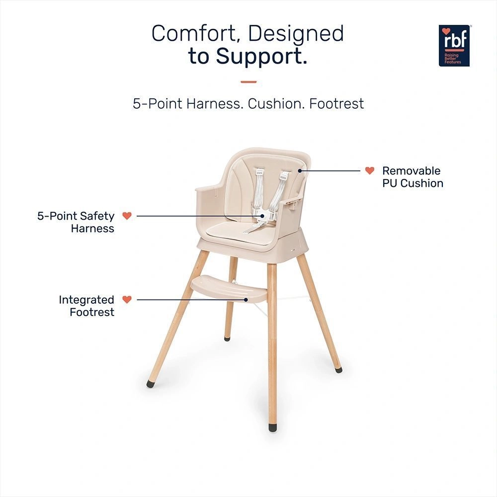 Growgether ORBIT ( beige ) 4-in-1 Wooden Baby High Chair (6–36 Months, Upto 15 kg) 4