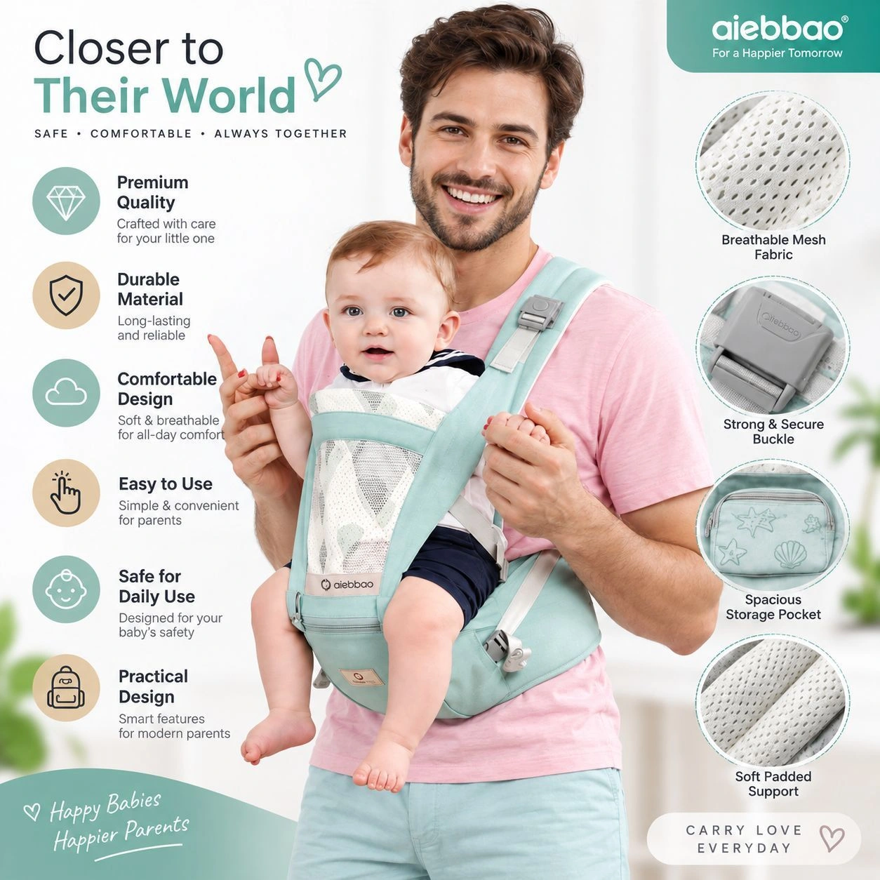 Multifunctional Baby Waist Seat Carrier | Baby Hip Seat & Front Carrier | 3–36 Months | Up to 15 kg 4