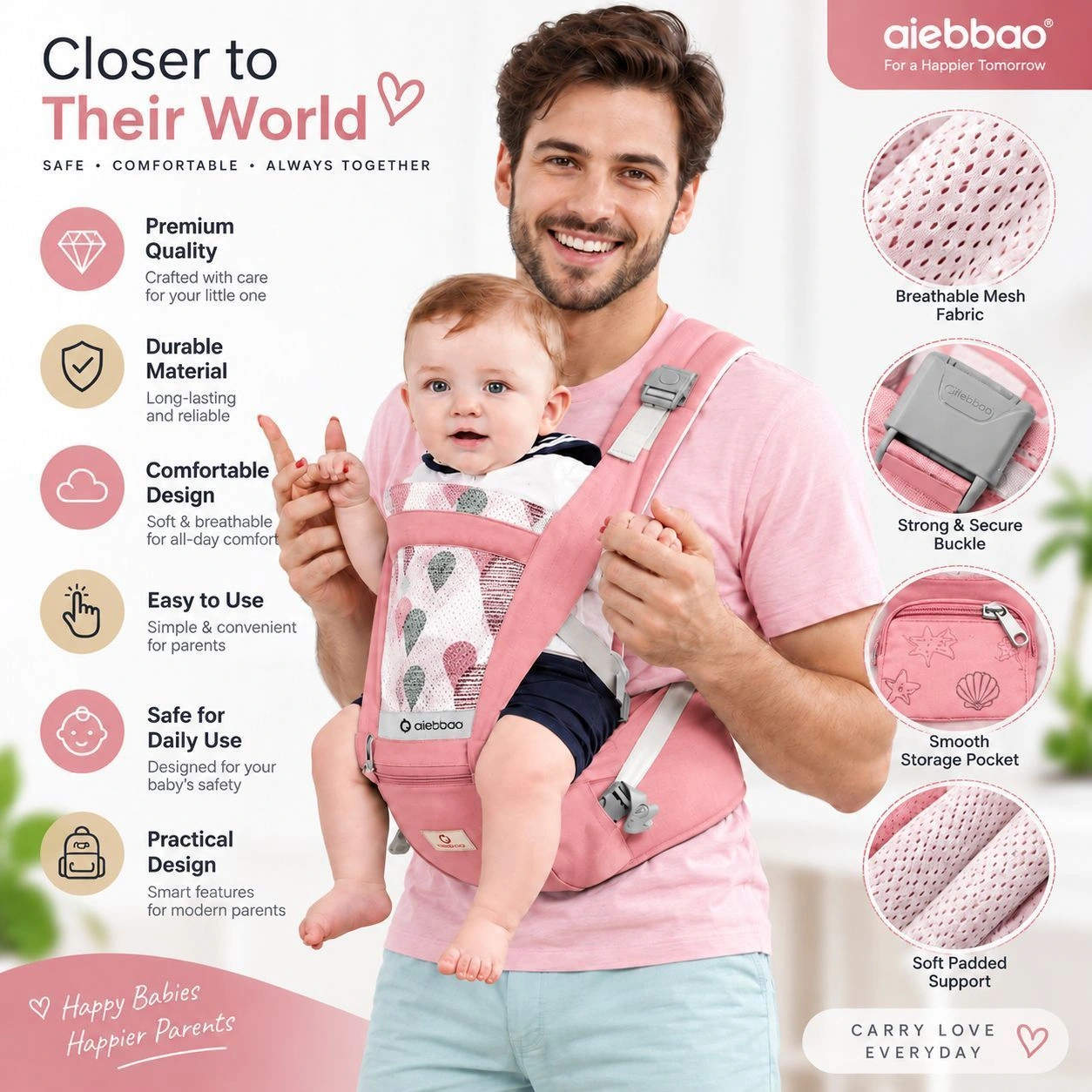 Multifunctional Baby Waist Seat Carrier | Baby Hip Seat & Front Carrier | 3–36 Months | Up to 15 kg copy 3