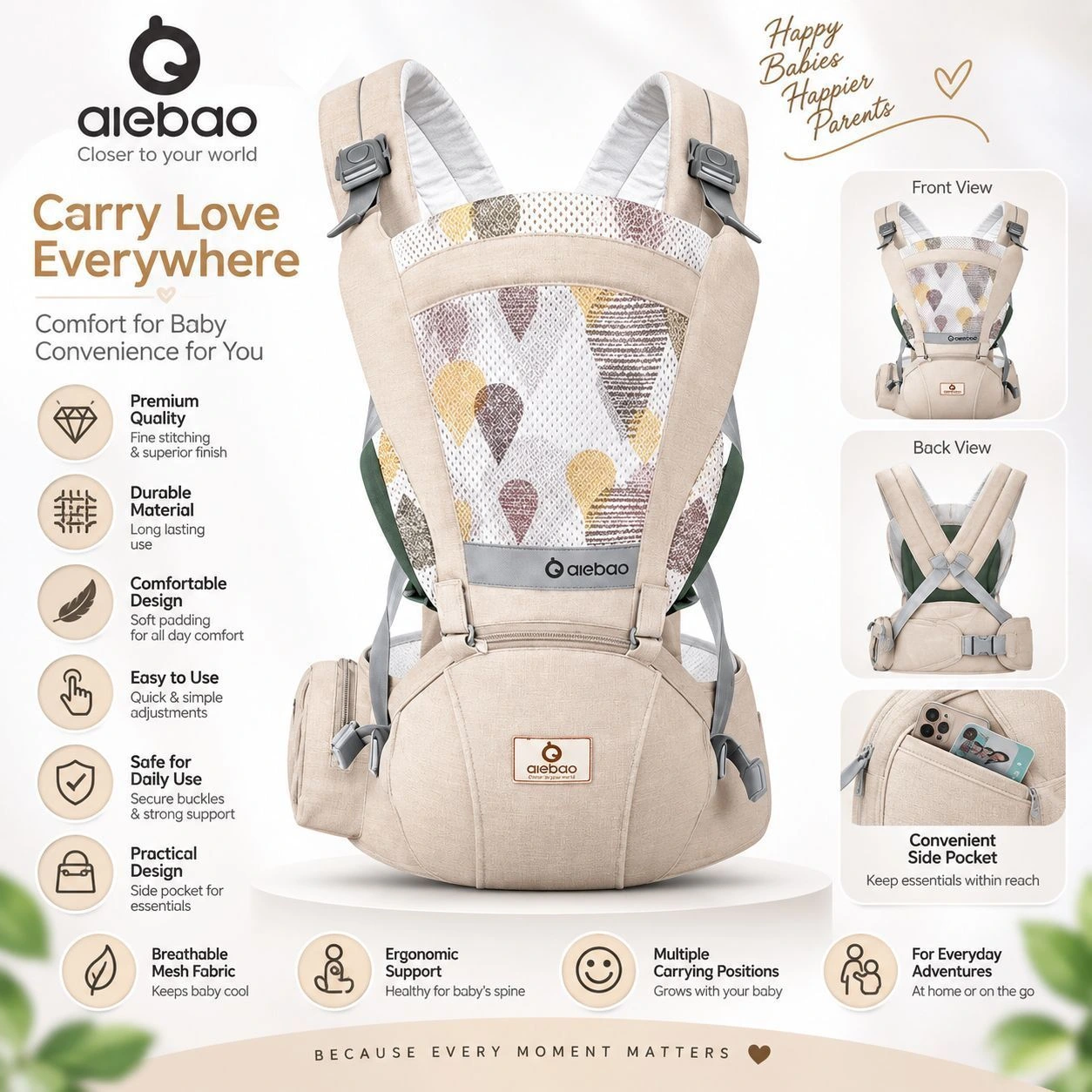 Multifunctional Baby Waist Seat Carrier | Baby Hip Seat & Front Carrier | 3–36 Months | Up to 15 kg copy_1 3