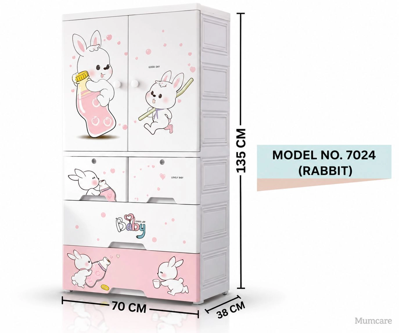 135 cm Stylish Kids Clothing Wardrobe with Shelves & Drawers ( 70×38×135 CM ) 7024 3
