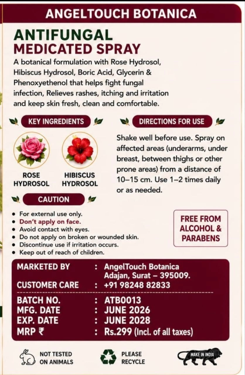 AngelTouch Botanica Antifungal Medicated Spray 100 ml – Buy 1 Get 1 Free | 2 Bottles for ₹299 13