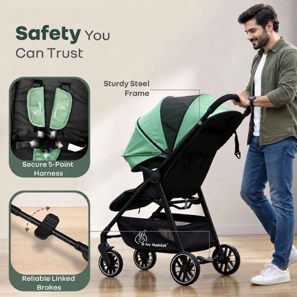 Poppins Neo Baby Stroller ( R for Rabbit Olive Green ) 4