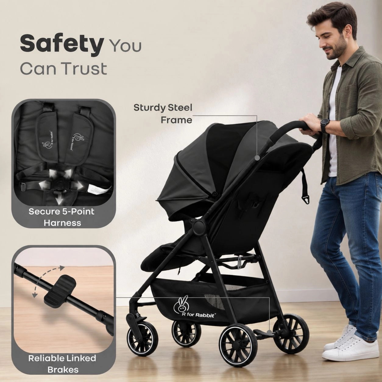 Poppins Neo Baby Stroller ( R for Rabbit Pure Black ) 4