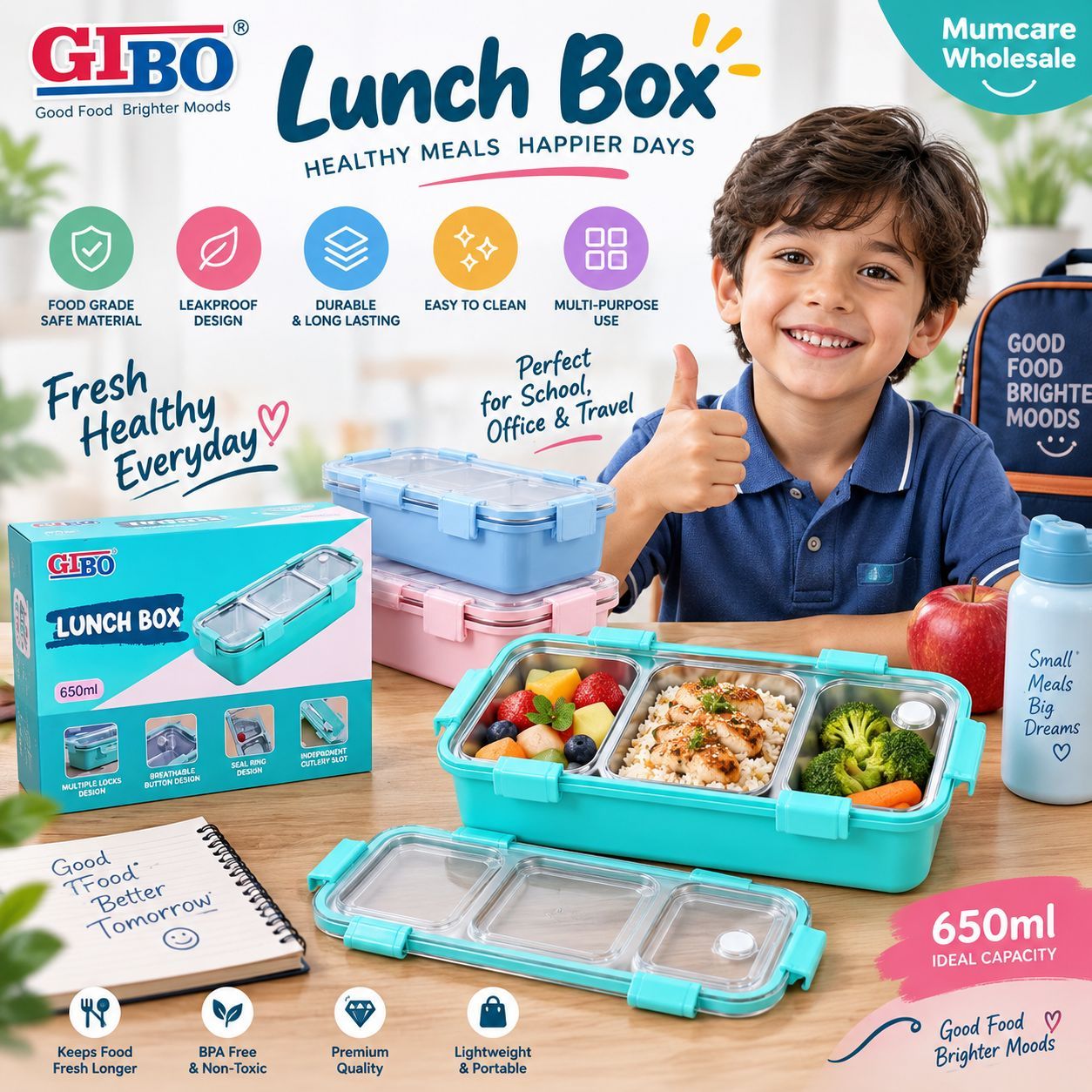 3 partition steel Lunch box 2