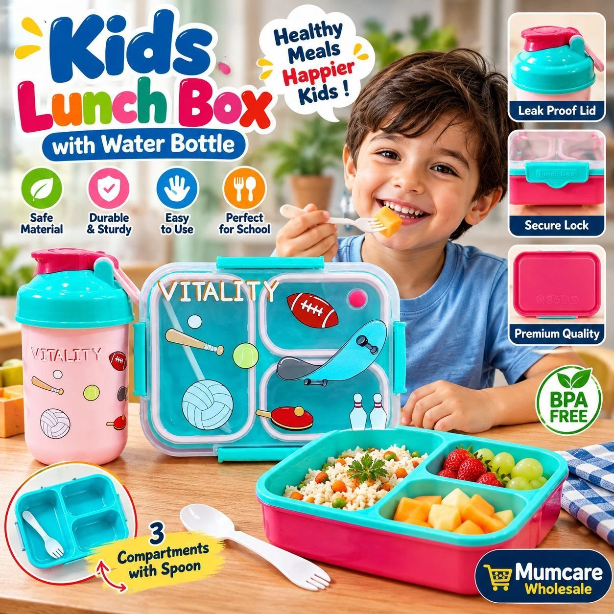 Plastic lunch box water bottle set 2