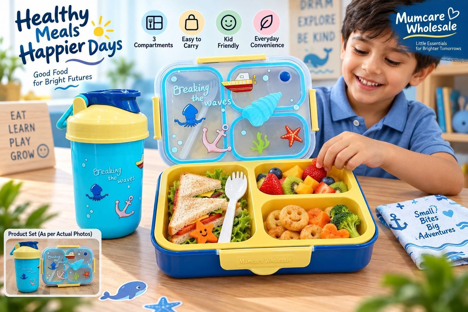Sea plastic lunch box water bottle set 2