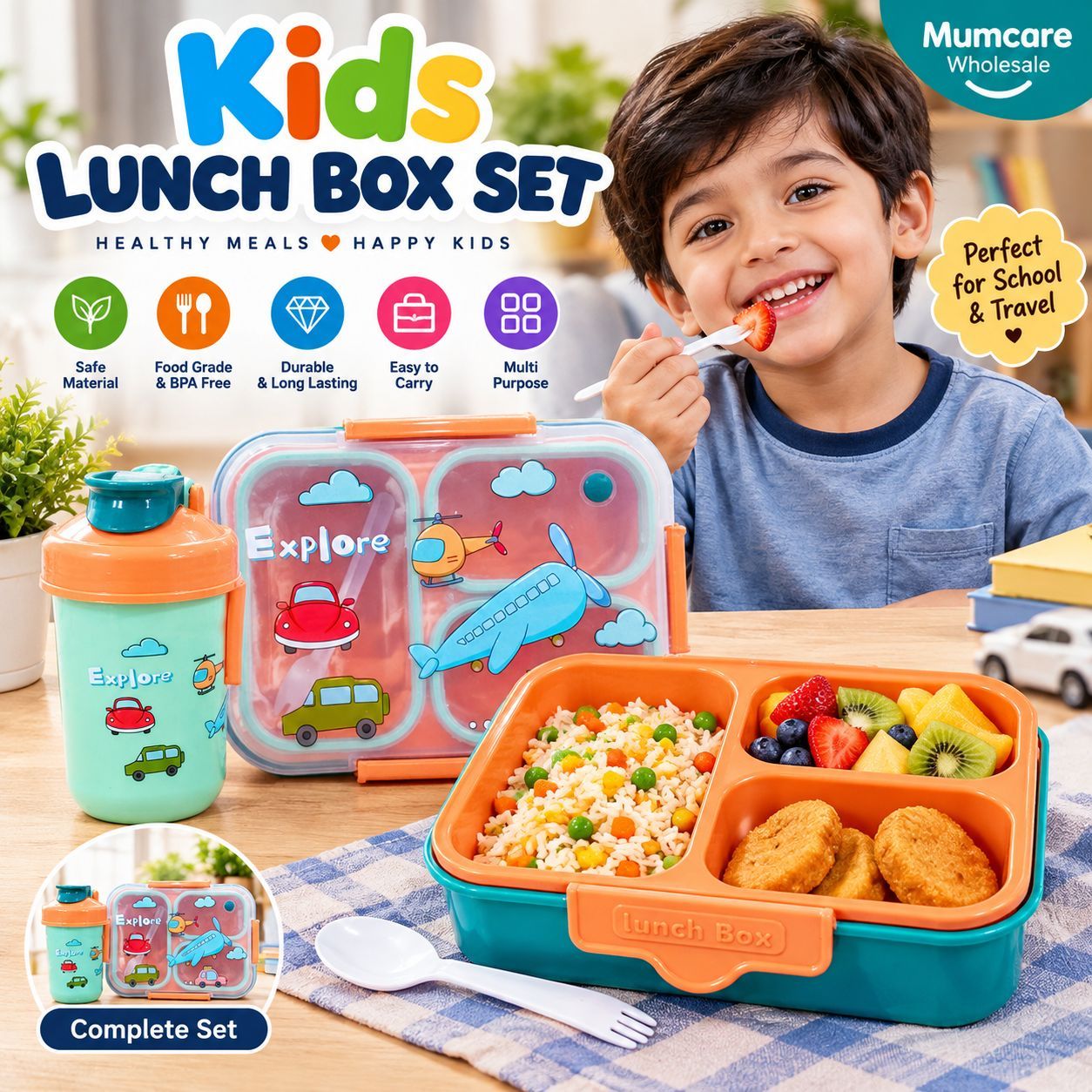 Explorer plastic lunch box water bottle set 2