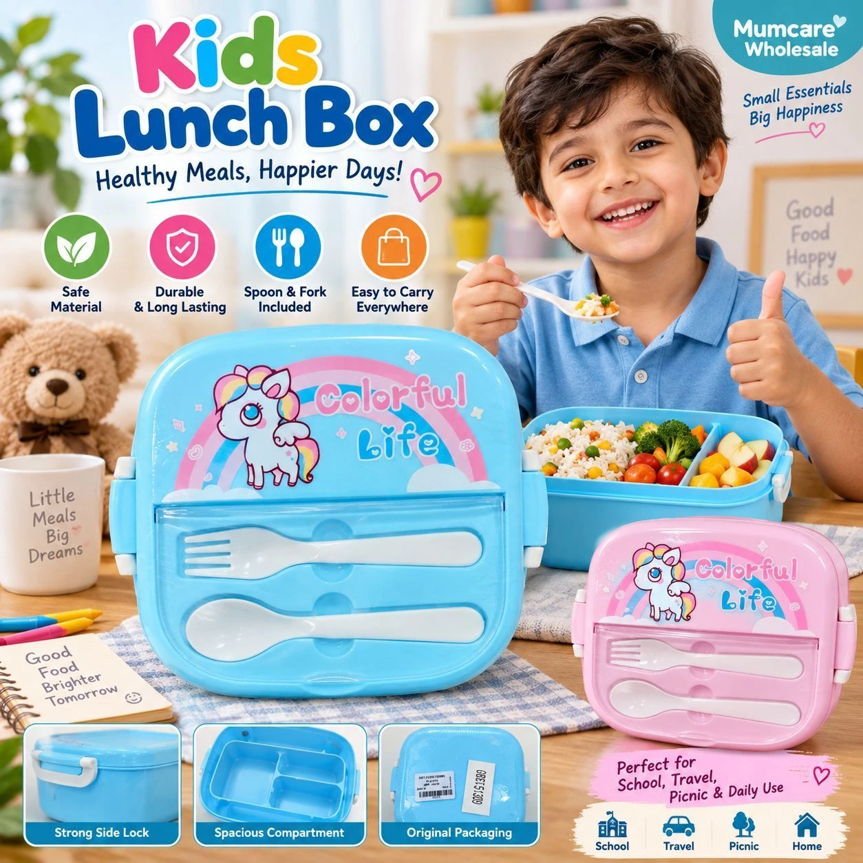 Blue unicorn plastic lunch box 2
