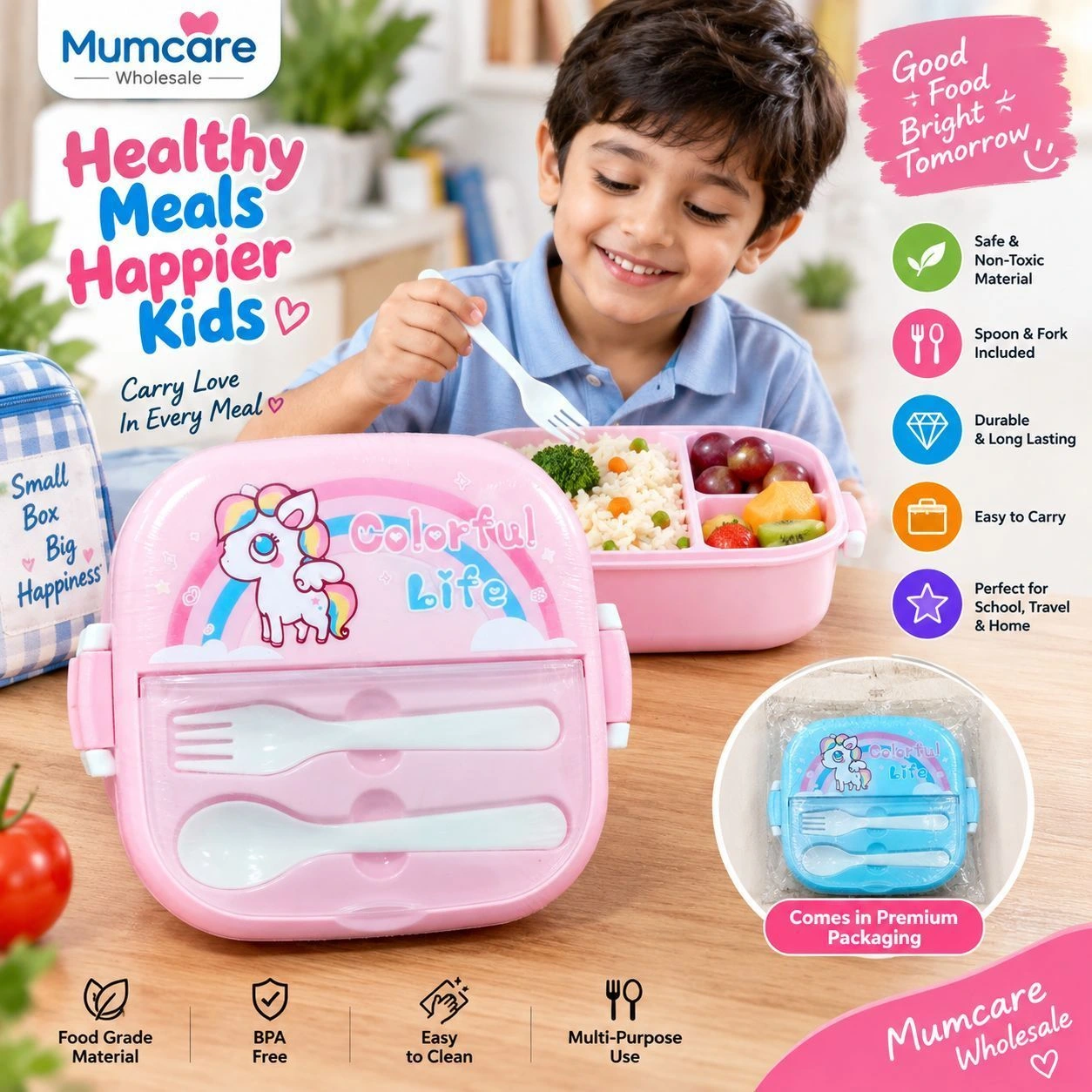 Pink unicorn plastic lunch box 2