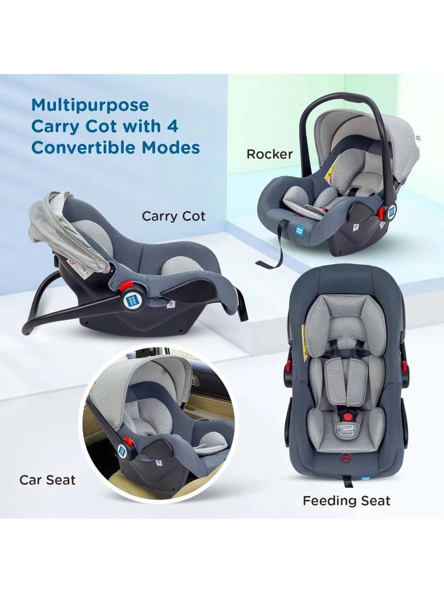 Mee Mee 4-in-1 Baby Carry Car Seat – Grey | Carry Cot, Rocker, Feeding Seat & Car Seat 3