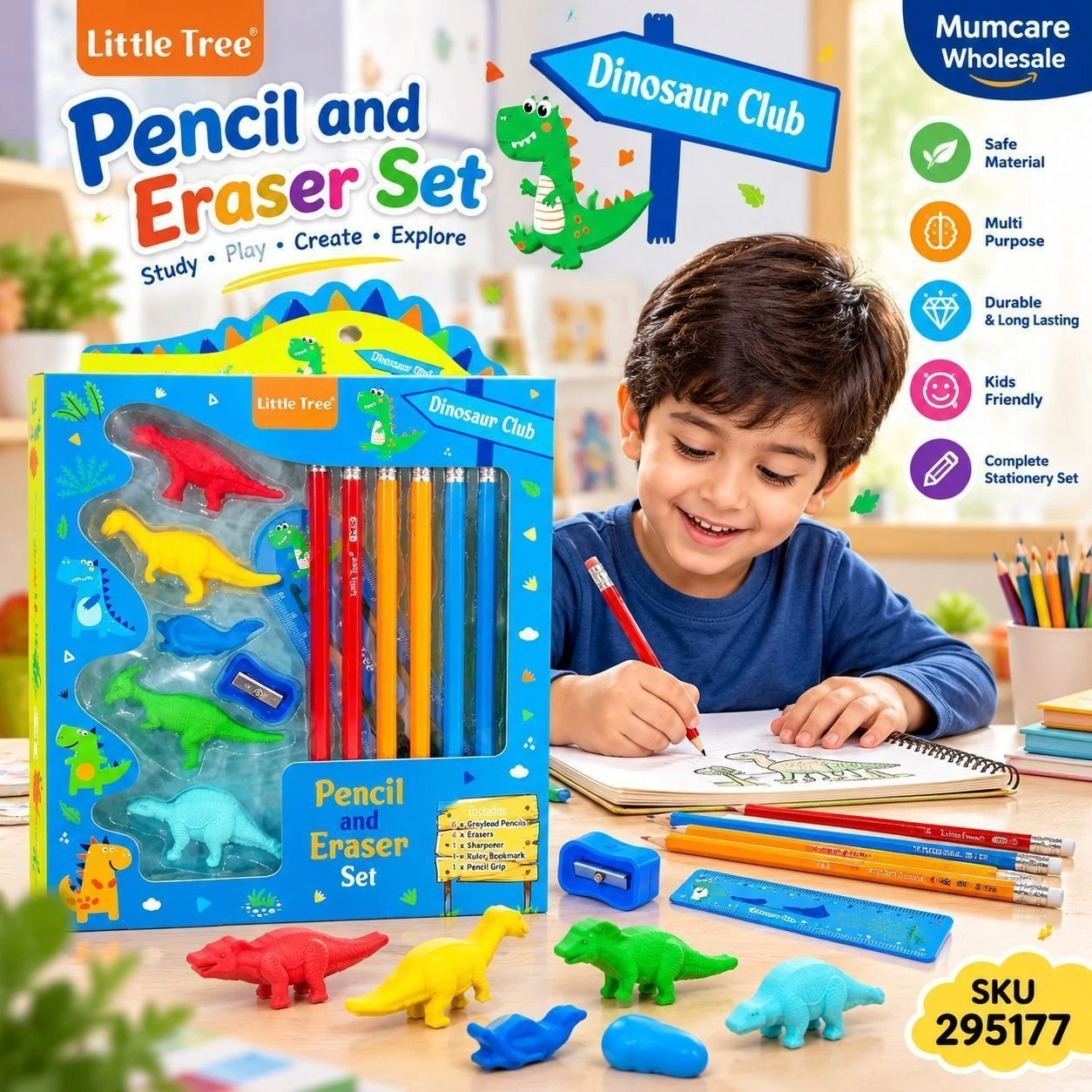 Dinosaur pencil & eraser set