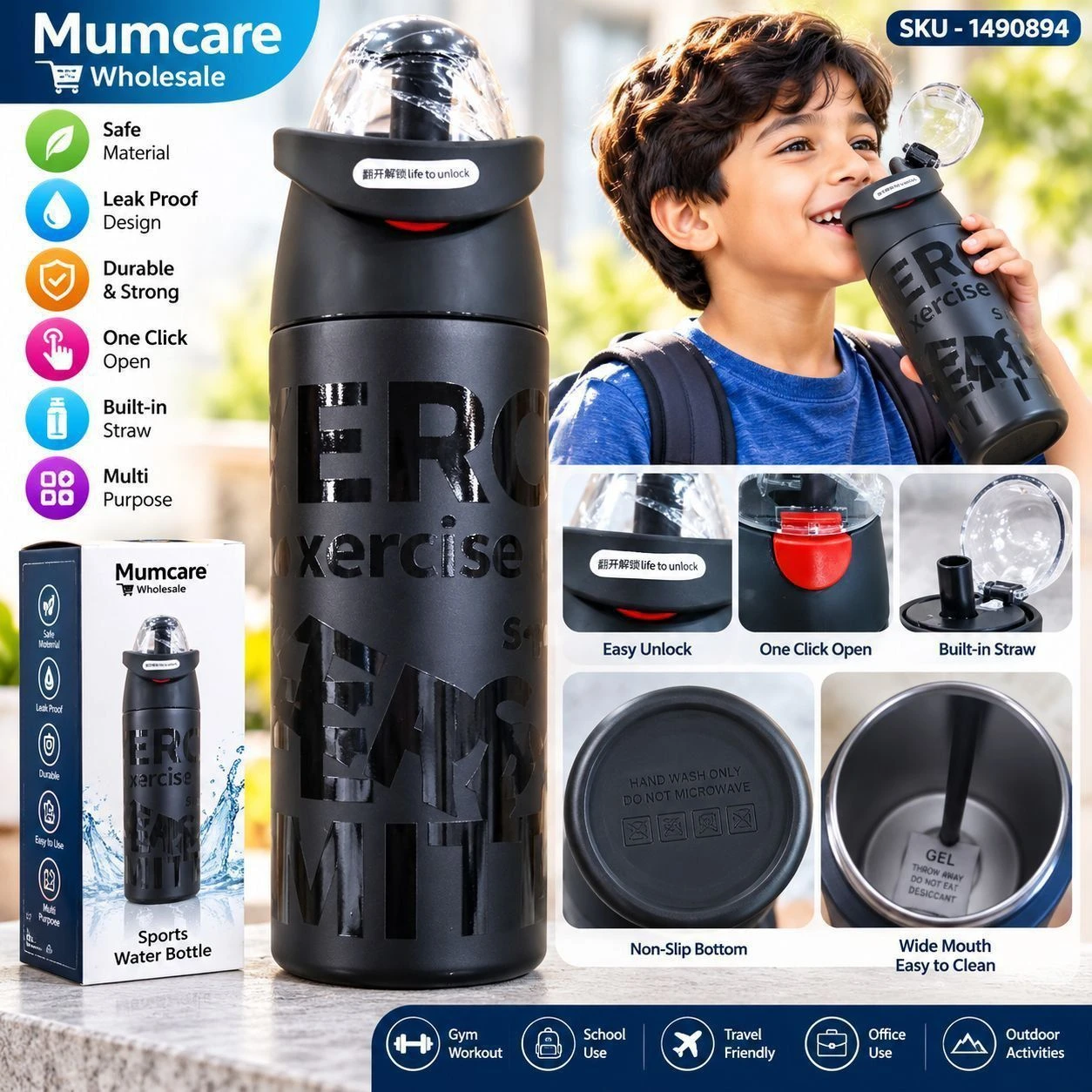 K steel water bottle (Black) 2