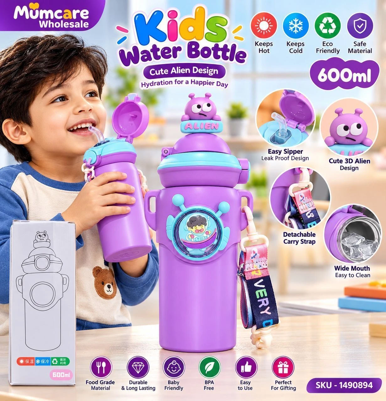 Alien steel waterbottle for kids 2