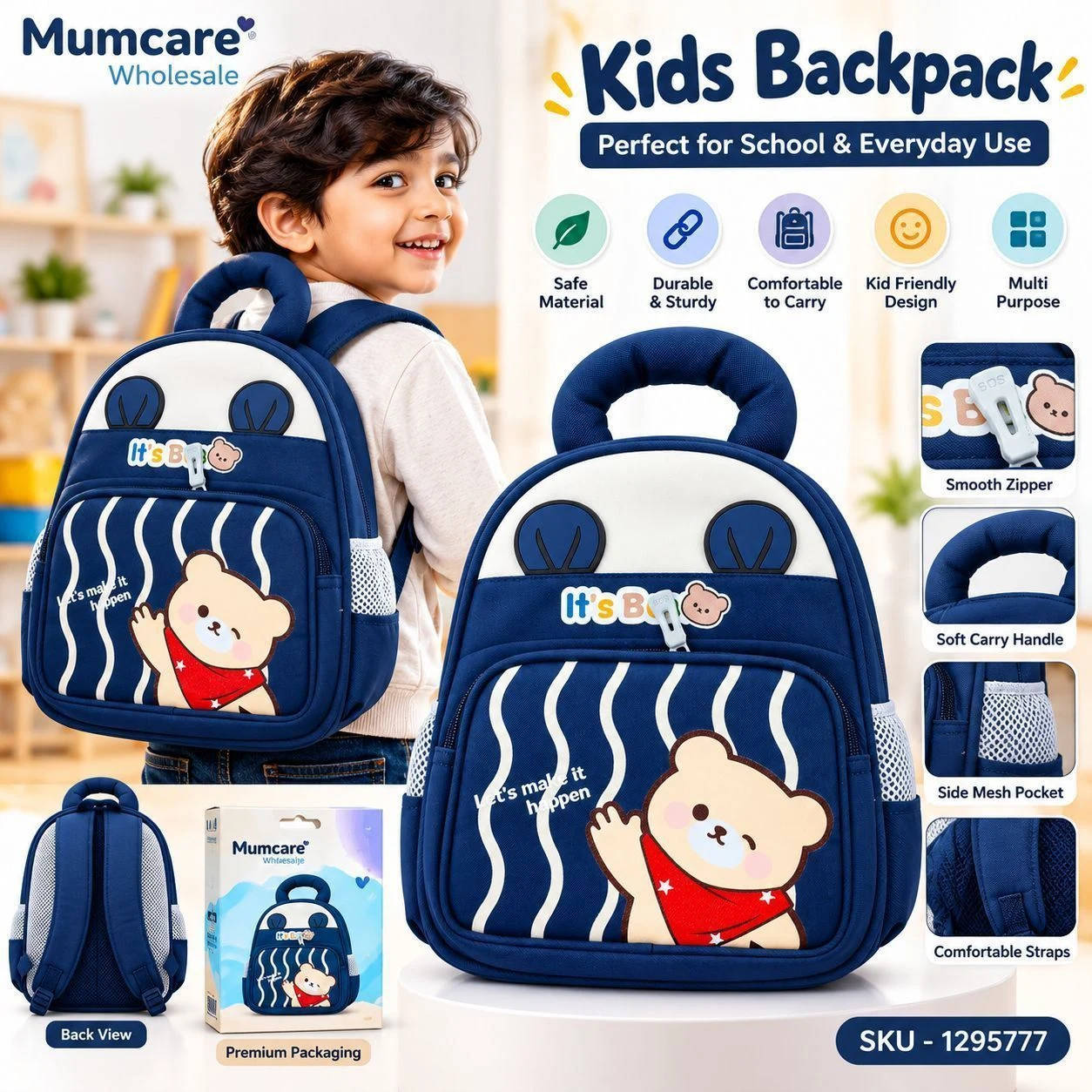 Baby bear backpack blue 2