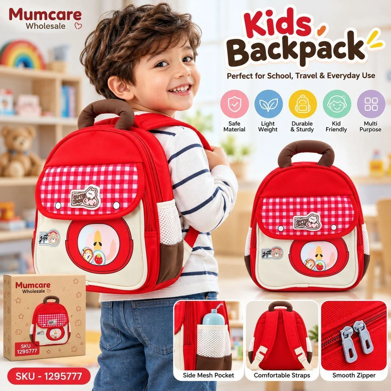 Red cherry cute kid's backpack 2