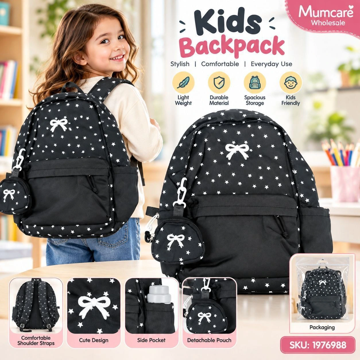 Cute black kid's backpack 2