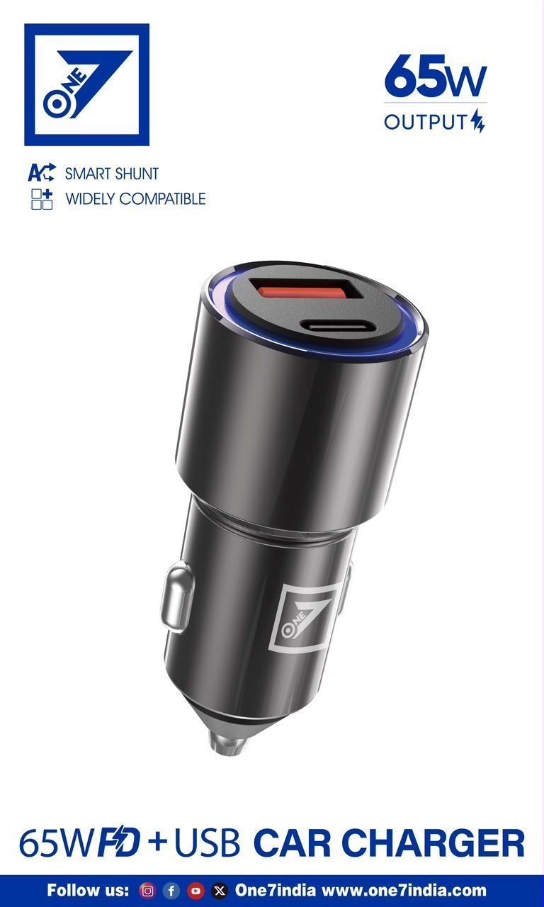 ONE7 QCC-22 65W PD + USB Dual Port Car Charger 1
