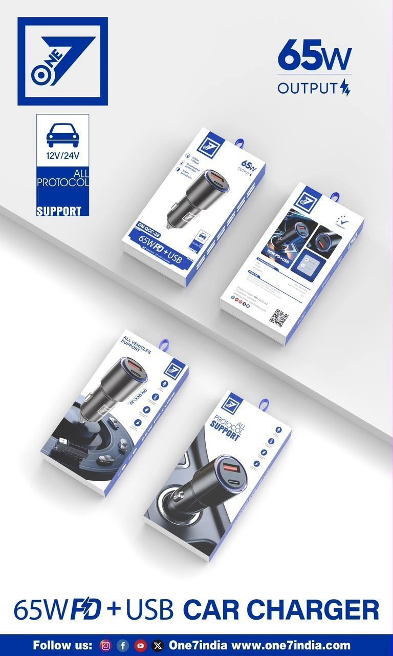 ONE7 QCC-22 65W PD + USB Dual Port Car Charger 2