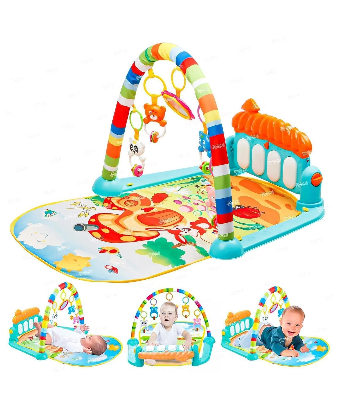 Piano Fitness Rack Baby Gym Mat with Hanging Toys, Musical Piano & Activity Playmat 2