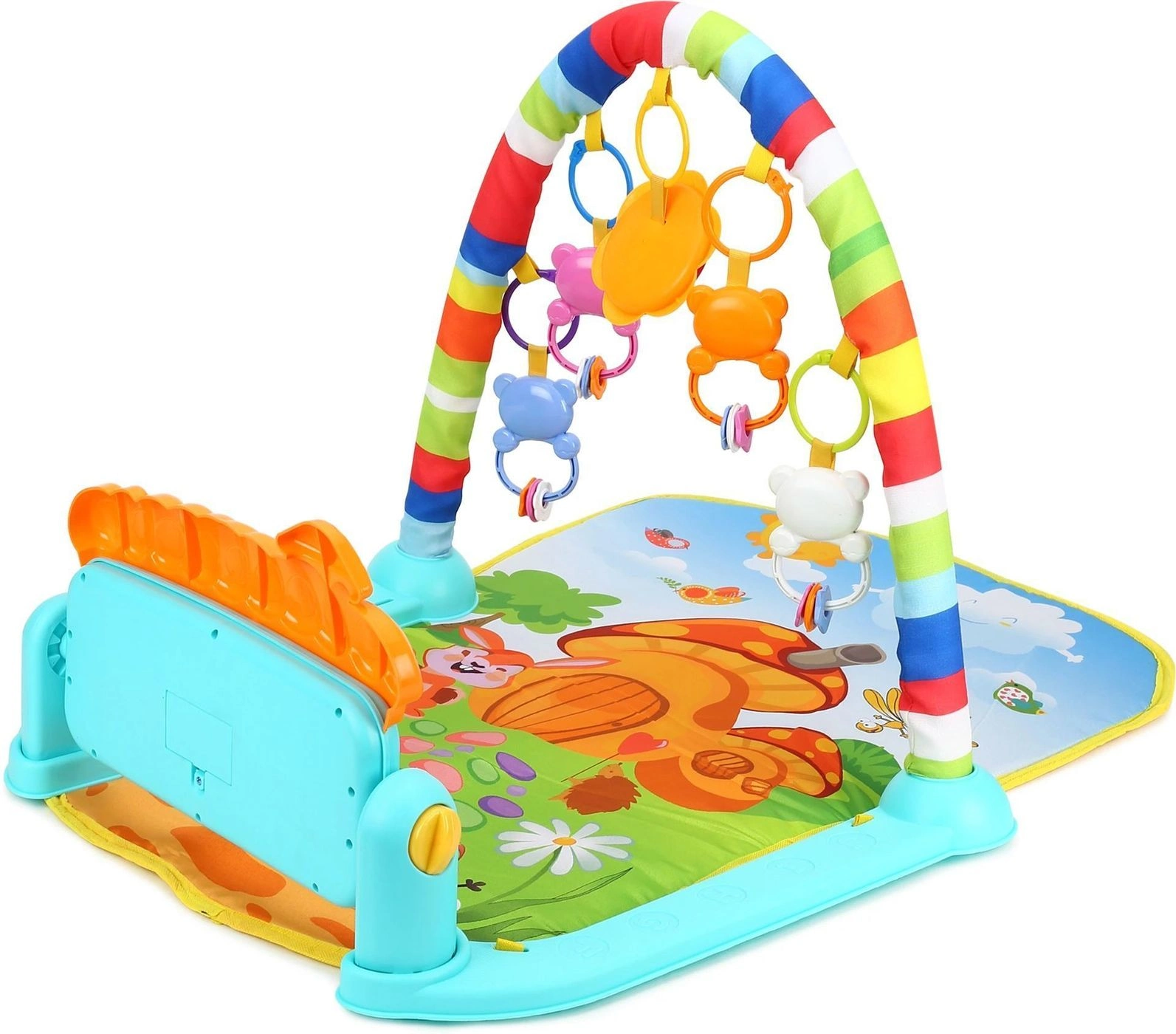 Piano Fitness Rack Baby Gym Mat with Hanging Toys, Musical Piano & Activity Playmat 3