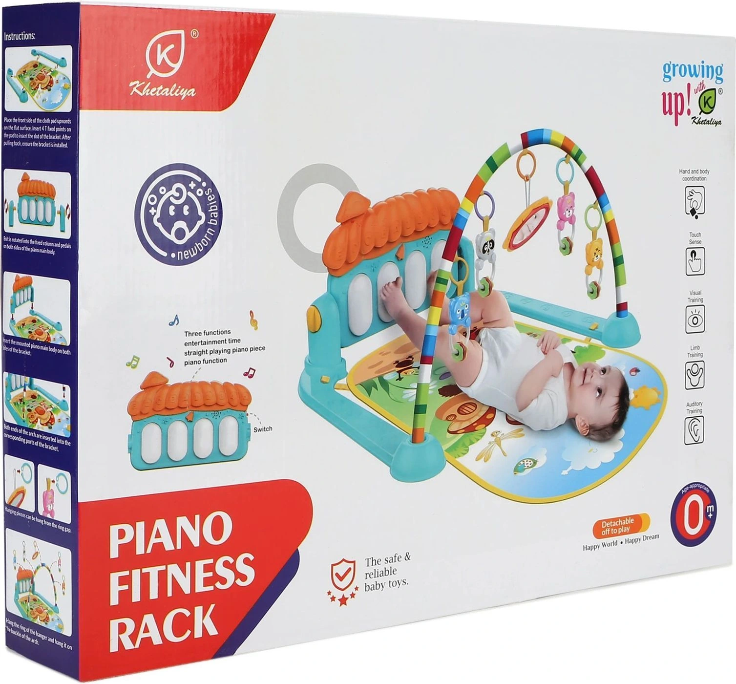 Piano Fitness Rack Baby Gym Mat with Hanging Toys, Musical Piano & Activity Playmat 5