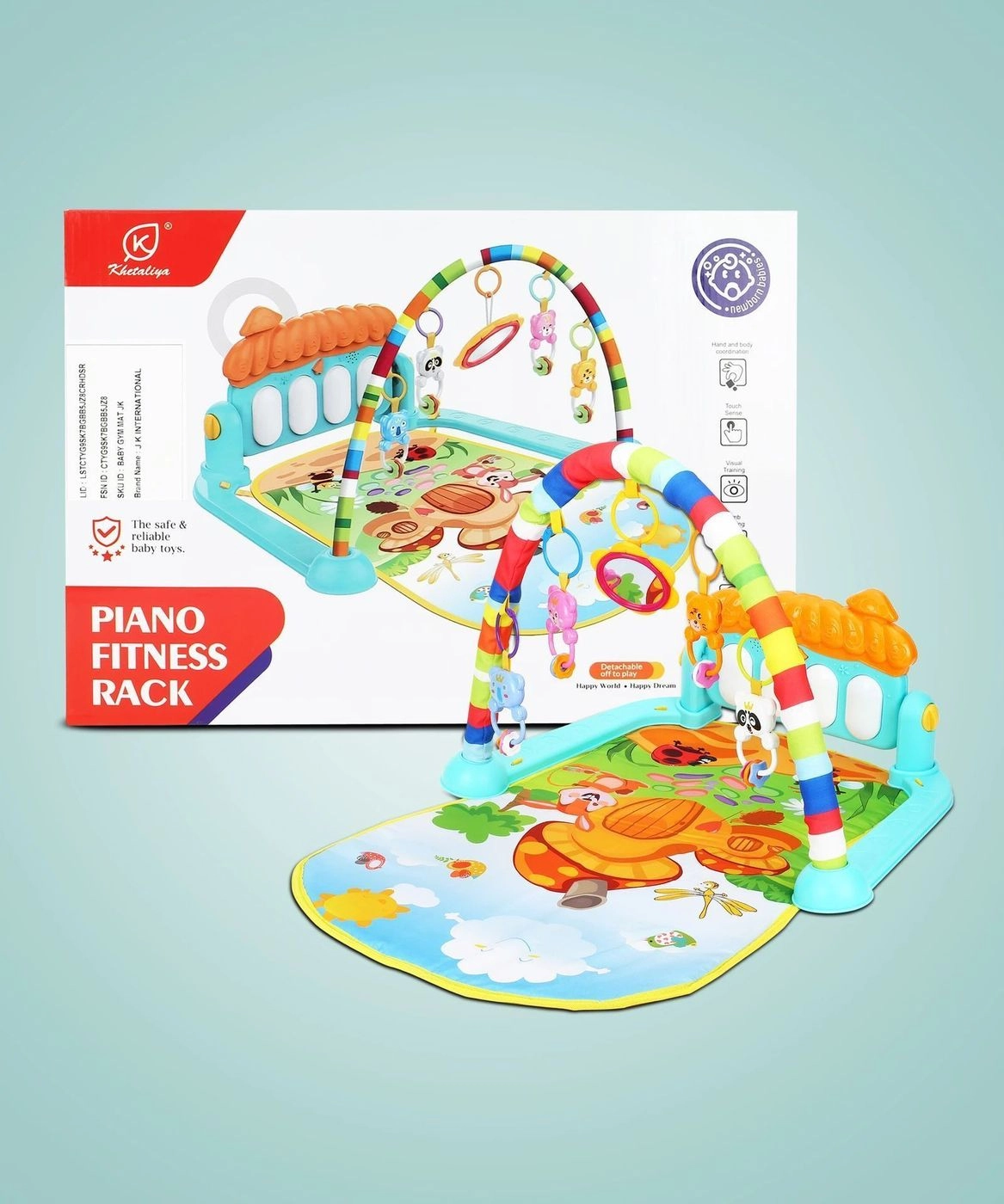 Piano Fitness Rack Baby Gym Mat with Hanging Toys, Musical Piano & Activity Playmat 6