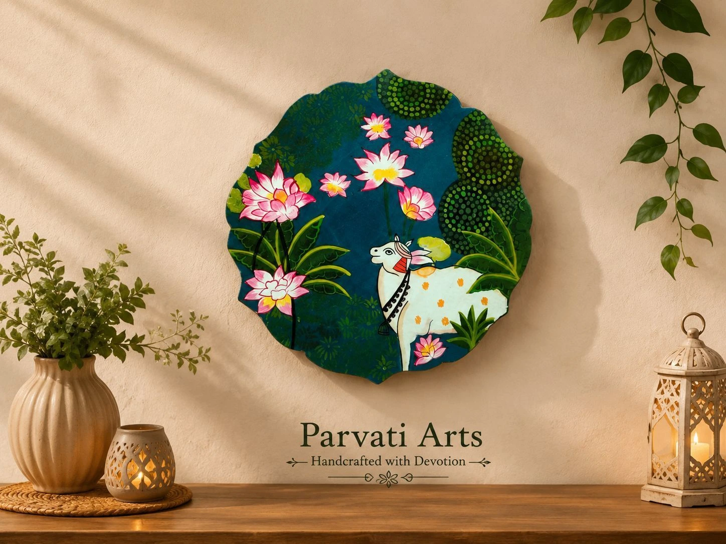 Wood wall hand-painted plate cow 1