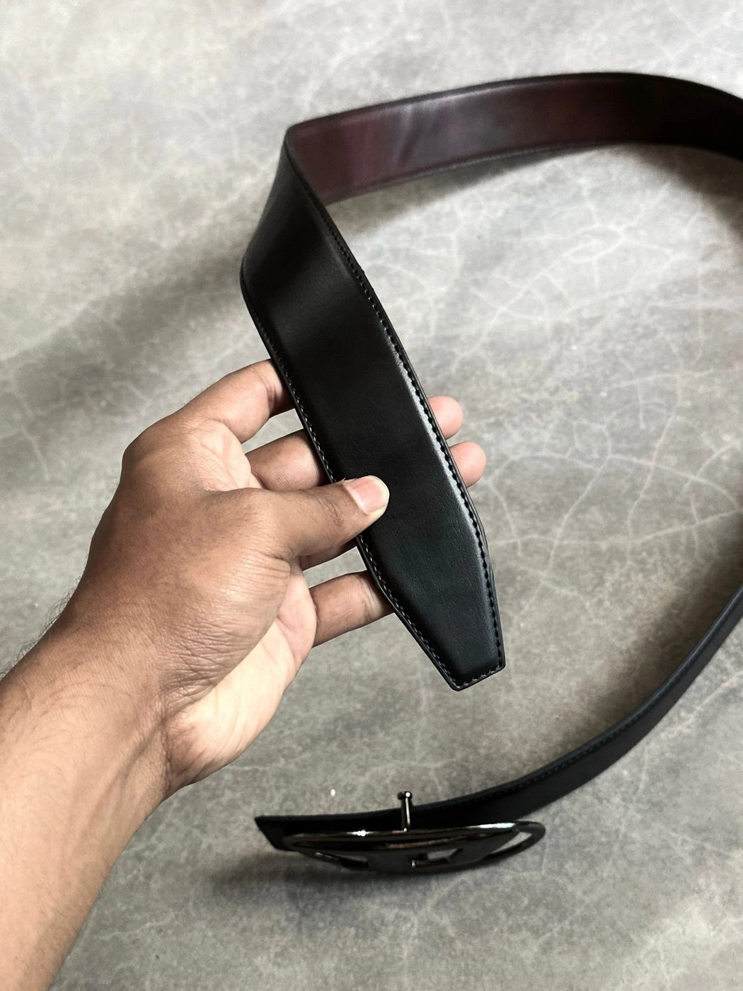 Glossy D Black Leather Belt 4