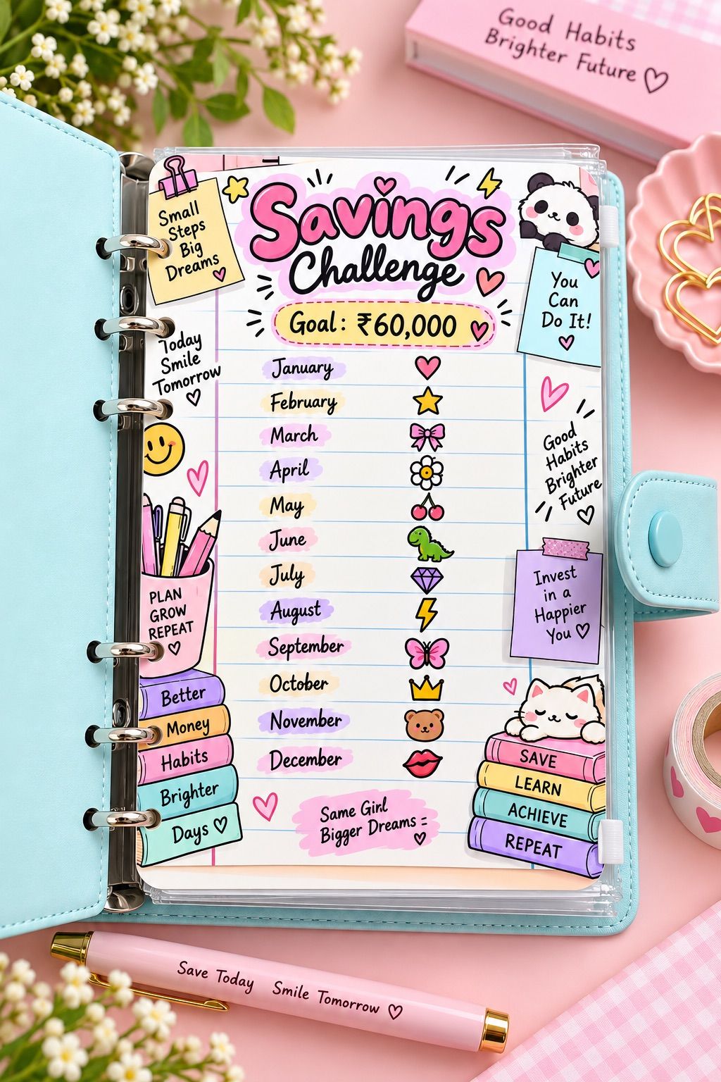 Notebook monthly savings challenge
