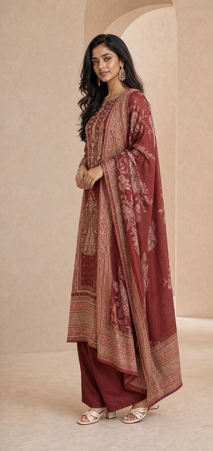 Crimson Red Pakistani 3-ps suit 3