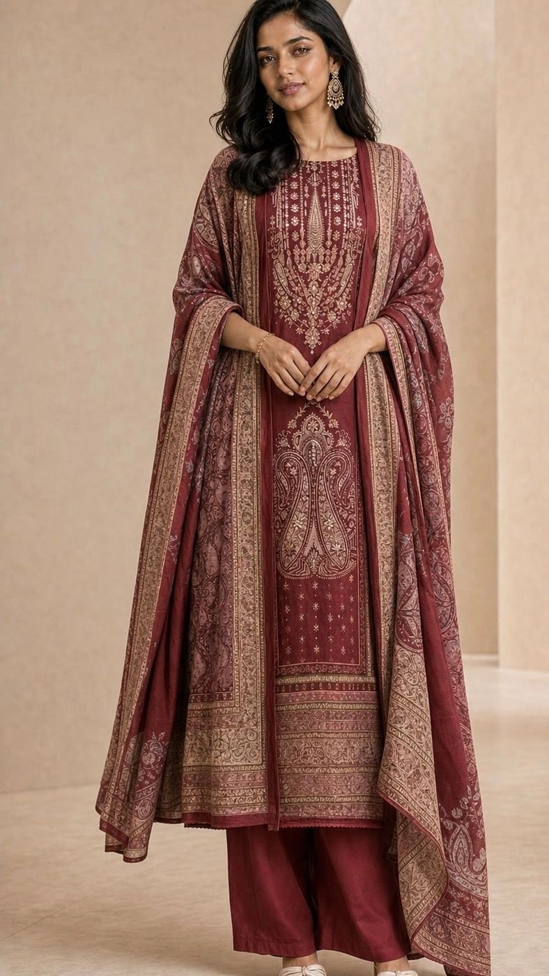 Crimson Red Pakistani 3-ps suit 4