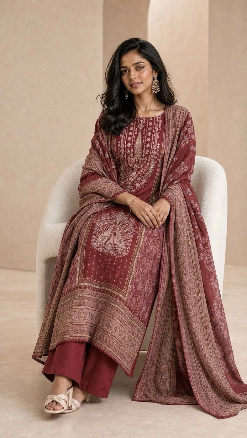 Crimson Red Pakistani 3-ps suit 1
