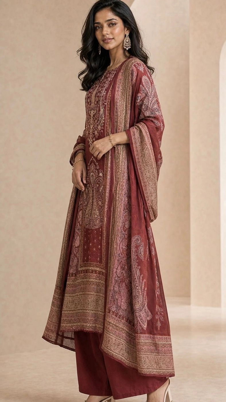 Crimson Red Pakistani 3-ps suit 5
