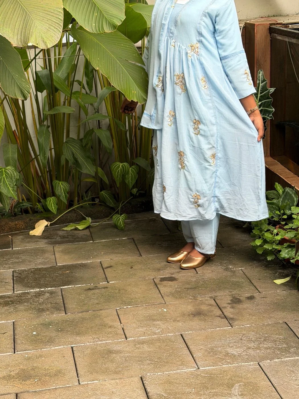 Premium Light sky Blue Floral Embroidered Layered Anarkali set 4