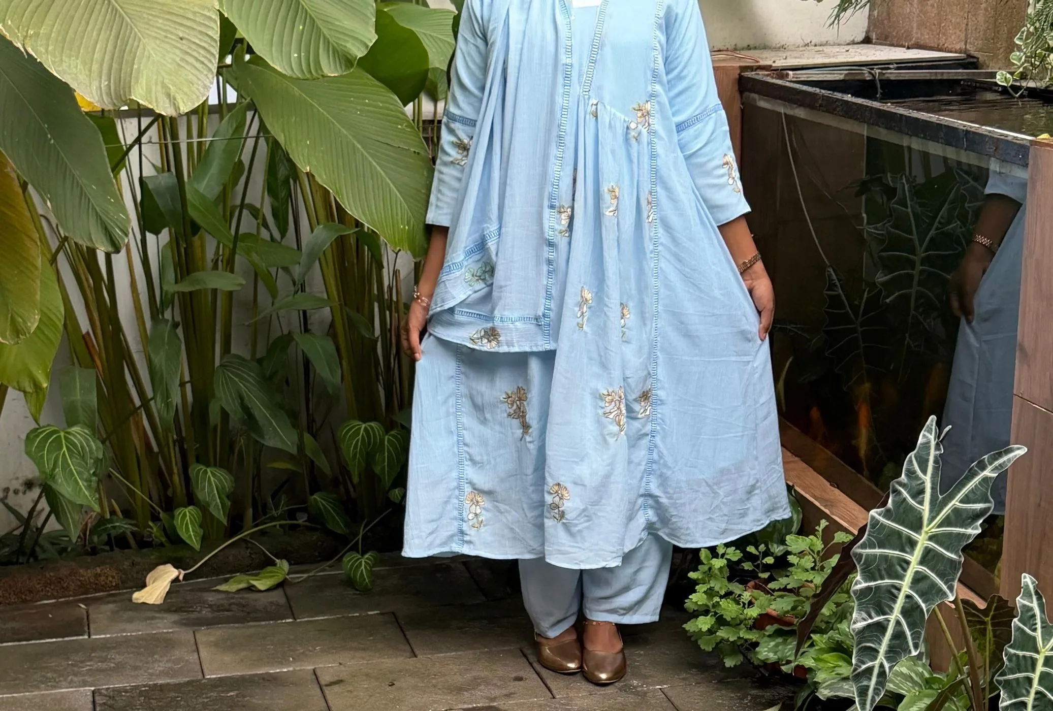 Premium Light sky Blue Floral Embroidered Layered Anarkali set 5