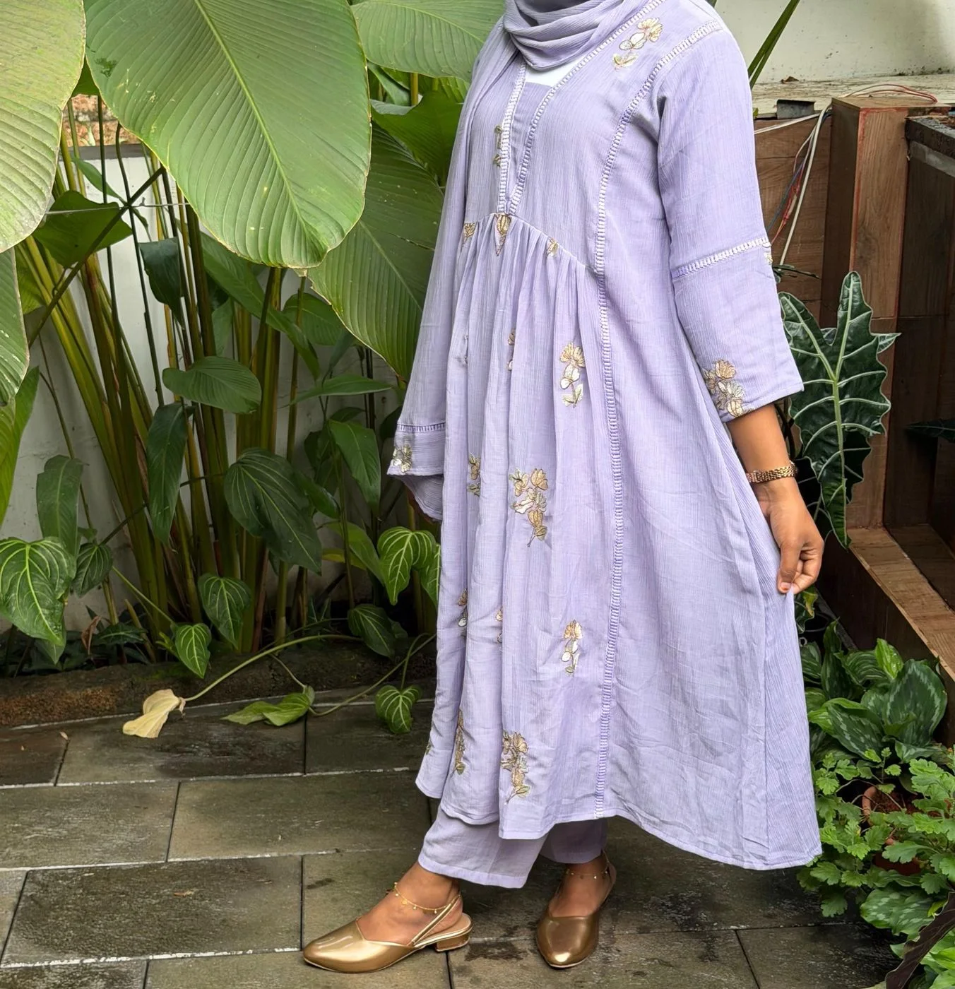 Premium Lavender Floral Embroidered Anarkali Set